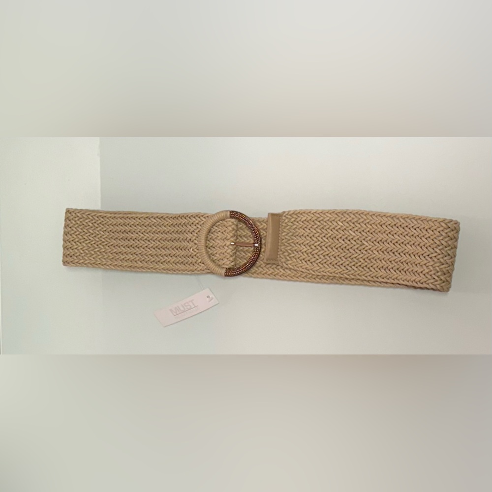 Beige Woven Belt For Women with Buckle